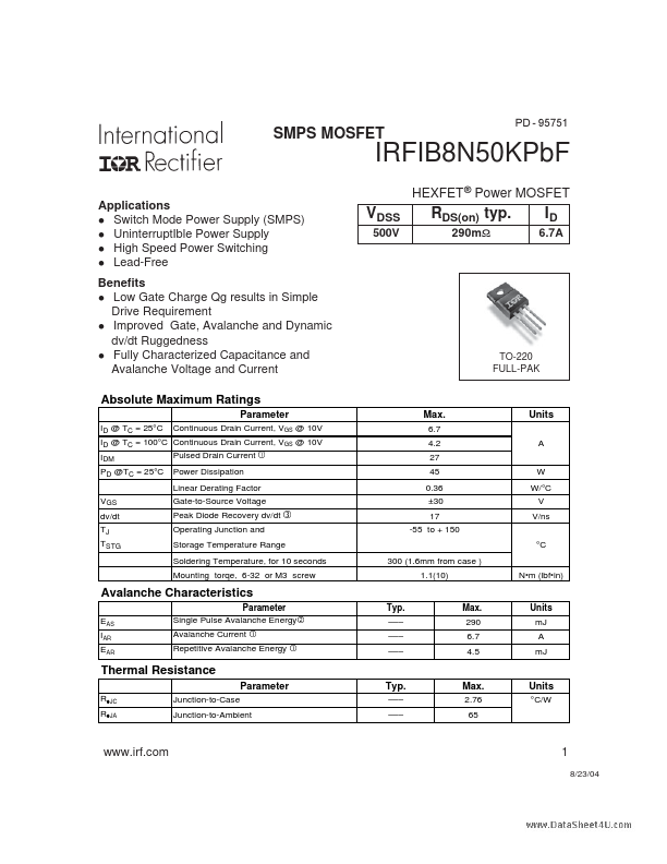 IRFIB8N50KPBF