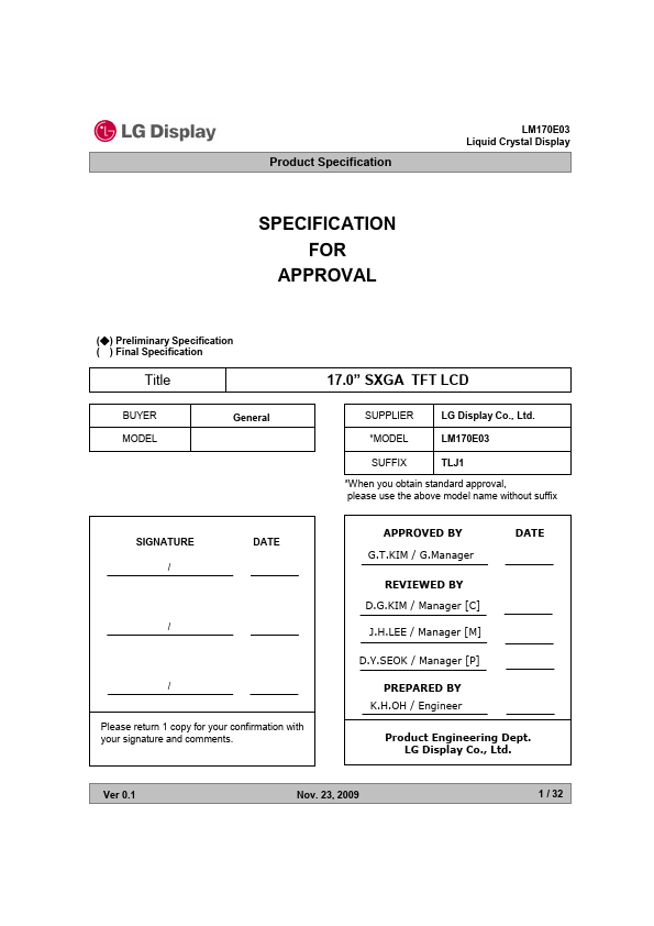 LM170E03-TLJ1 LG