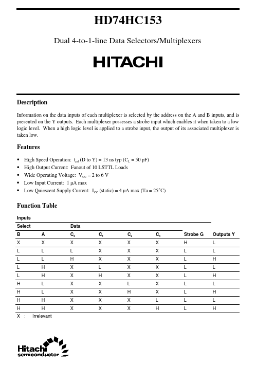 HD74HC153 Hitachi Semiconductor