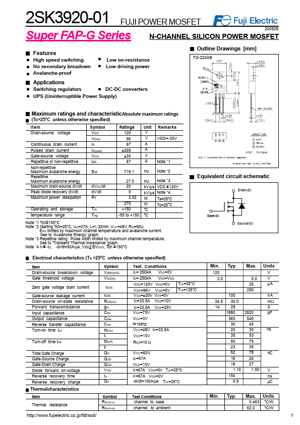 <?=2SK3920-01?> डेटा पत्रक पीडीएफ