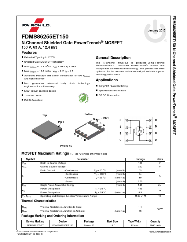 <?=FDMS86255ET150?> डेटा पत्रक पीडीएफ