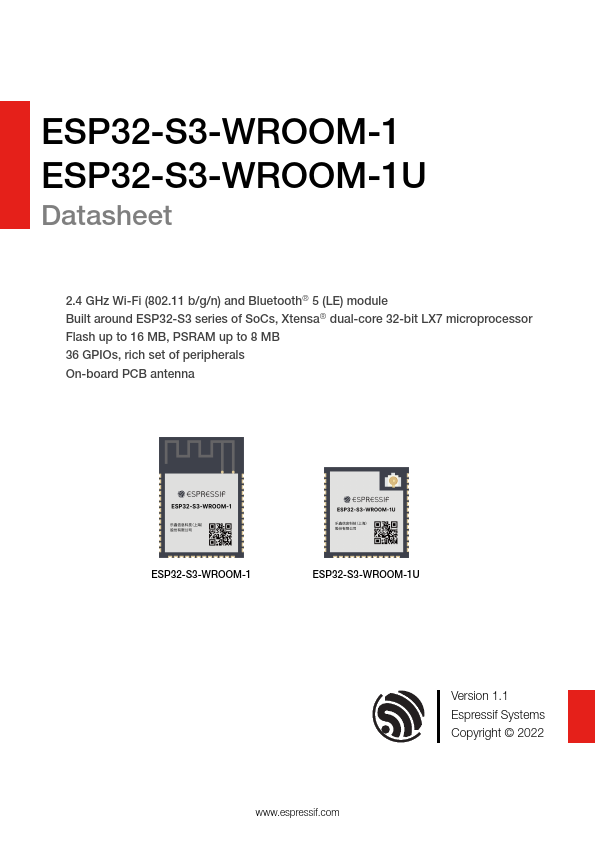 <?=ESP32-S3-WROOM-1U?> डेटा पत्रक पीडीएफ