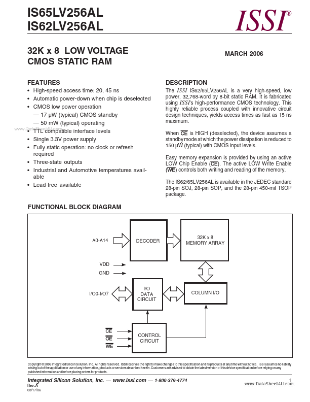 <?=IS65LV256AL?> डेटा पत्रक पीडीएफ