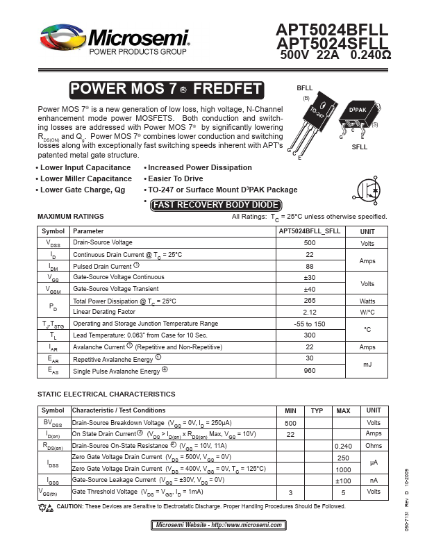 APT5024SFLL Microsemi