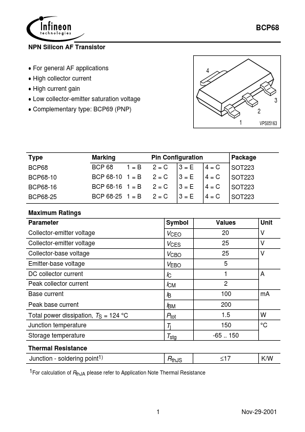 BCP68-25 Infineon Technologies AG