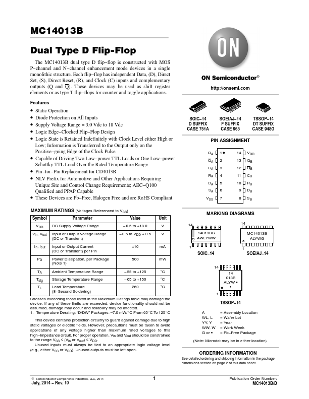 <?=MC14013B?> डेटा पत्रक पीडीएफ