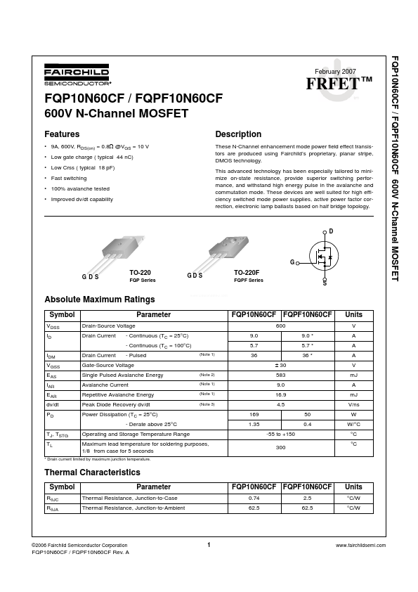 FQP10N60CF Fairchild Semiconductor