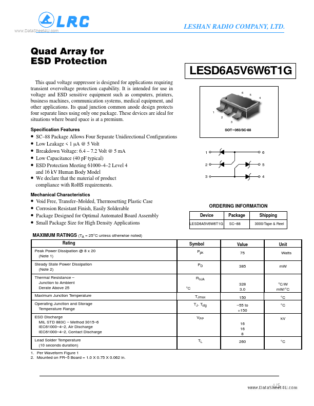 <?=LESD6A5V6W6T1G?> डेटा पत्रक पीडीएफ