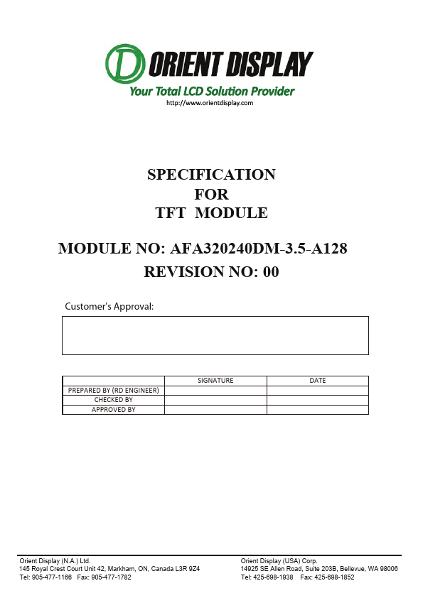 AFA320240DM-3.5-A128 ORIENT DISPLAY