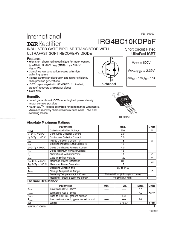 IRG4BC10KDPBF International Rectifier