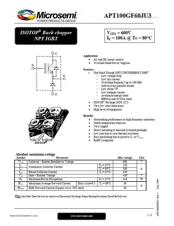 APT100GF60JU3 Microsemi Corporation