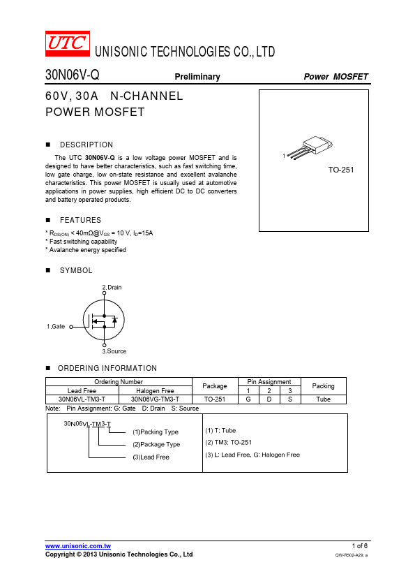 30N06V-Q Unisonic Technologies