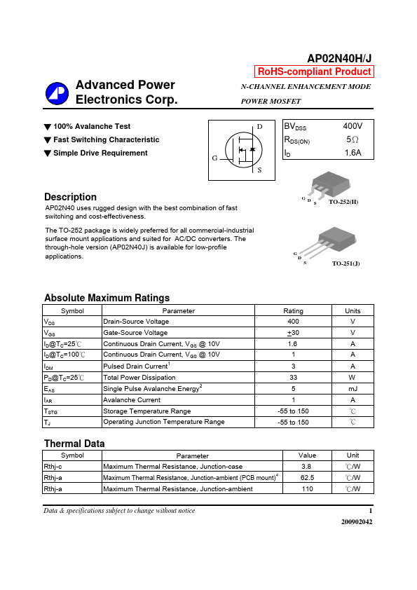 <?=AP02N40H?> डेटा पत्रक पीडीएफ