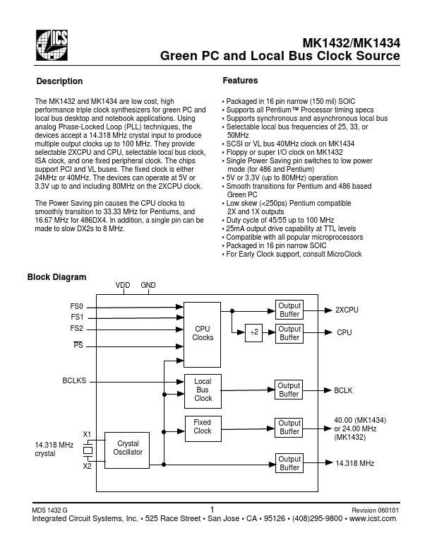 MK1432 Integrated Circuit Systems