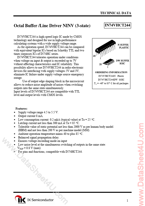 <?=IN74VHCT244?> डेटा पत्रक पीडीएफ