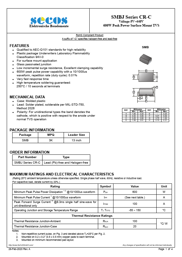 SMBJ45CACR-C