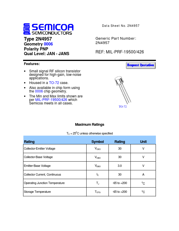 2N4957 Semicoa Semiconductor