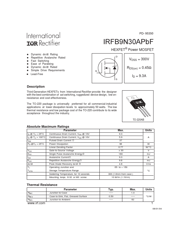 IRFB9N30APBF International Rectifier