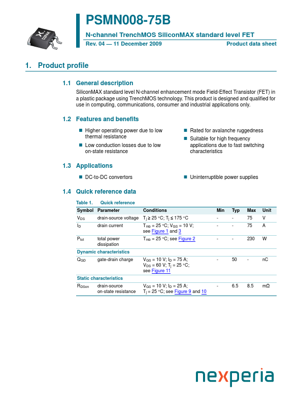 <?=PSMN008-75B?> डेटा पत्रक पीडीएफ