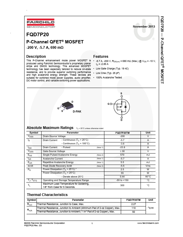 FQD7P20 Fairchild Semiconductor