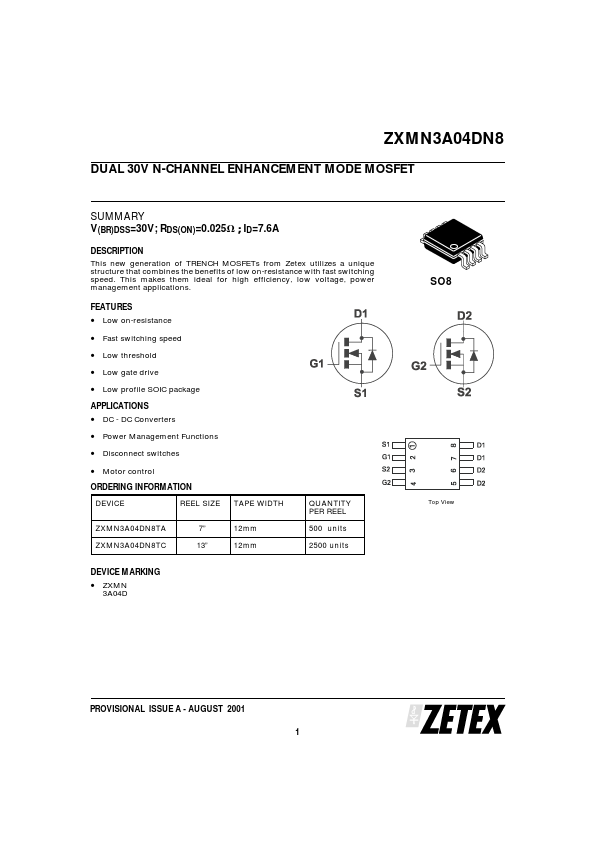 ZXMN3A04DN8 Zetex Semiconductors