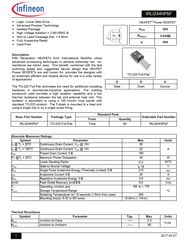 IRLIZ44NPBF International Rectifier