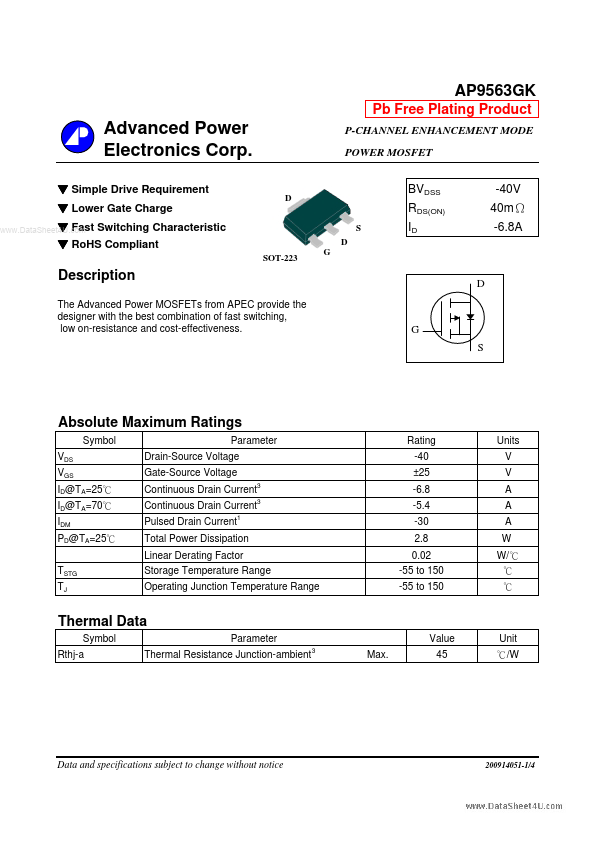 AP9563GK Advanced Power Electronics