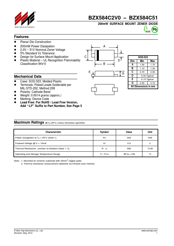 BZX584C10 WON-TOP