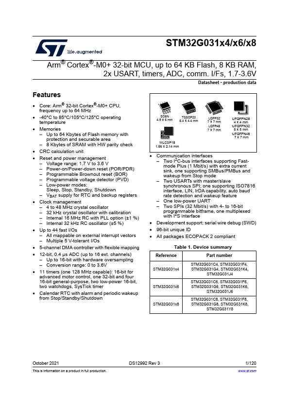 <?=STM32G031K4?> डेटा पत्रक पीडीएफ