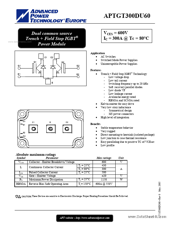 <?=APTGT300DU60?> डेटा पत्रक पीडीएफ