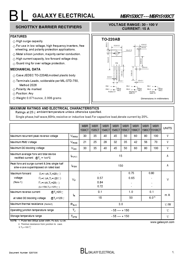 MBR1540CT GALAXY ELECTRICAL