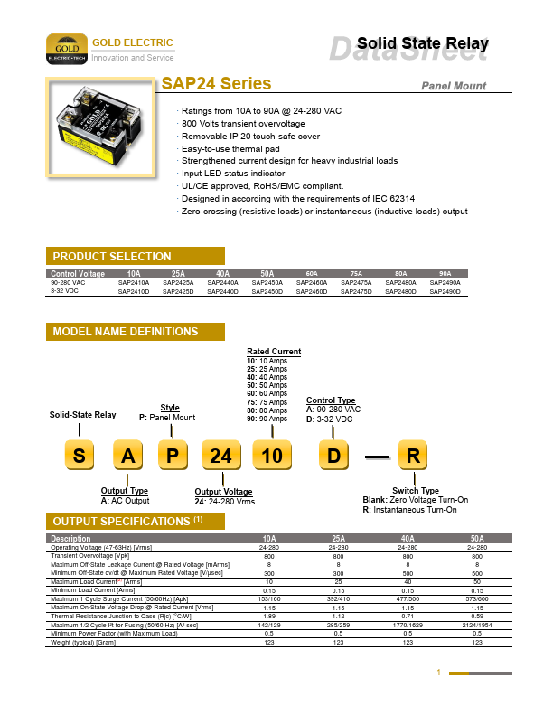 SAP2490A GOLD ELECTRIC
