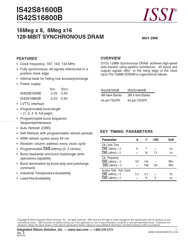 <?=IS42S81600B?> डेटा पत्रक पीडीएफ