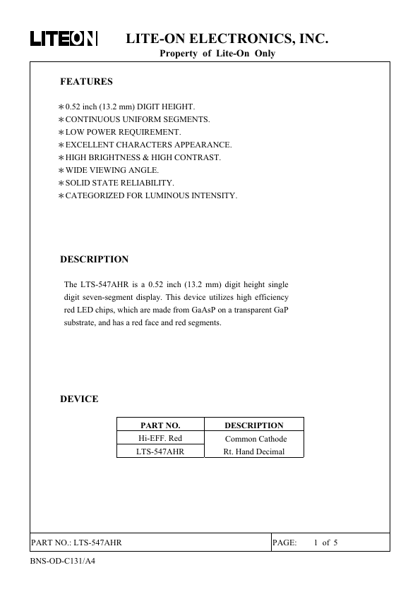 LTS-547AHR Lite-On Technology