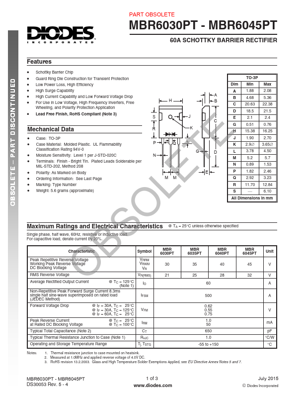 MBR6040PT Diodes Incorporated