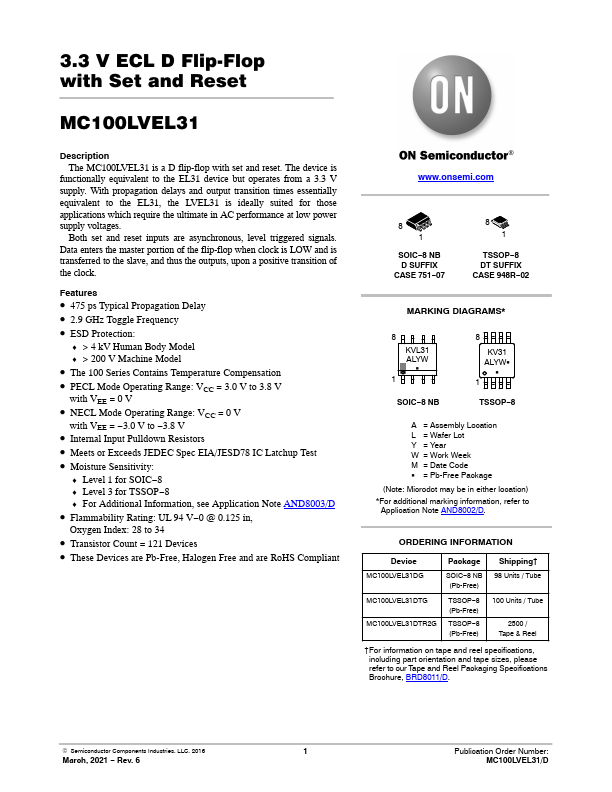 MC100LVEL31 ON Semiconductor