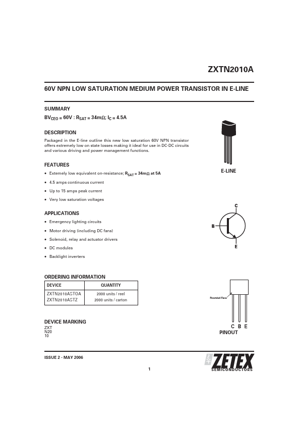 ZXTN2010A Zetex Semiconductors