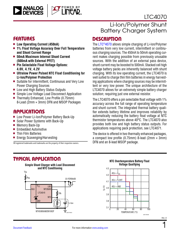<?=LTC4070?> डेटा पत्रक पीडीएफ