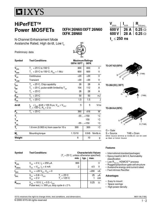 IXFT26N60