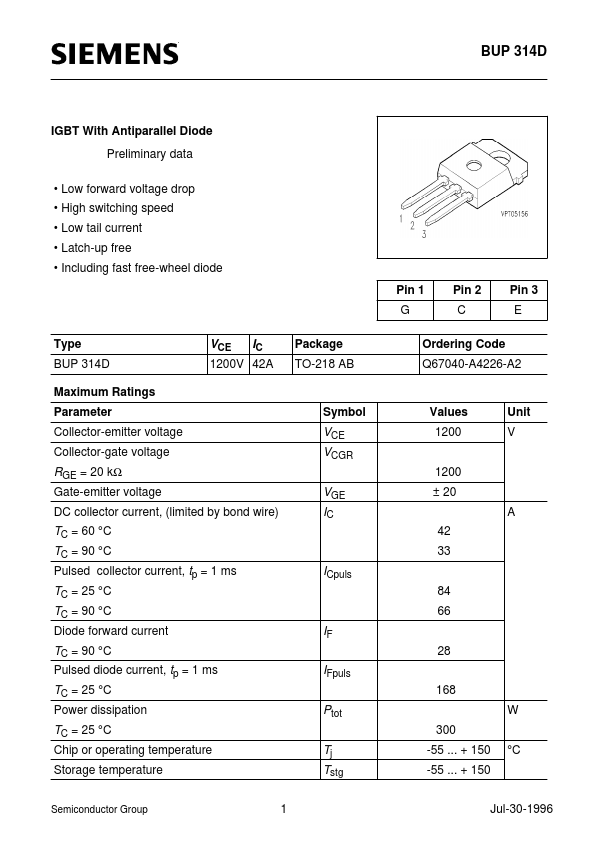 BUP314D Siemens Semiconductor Group