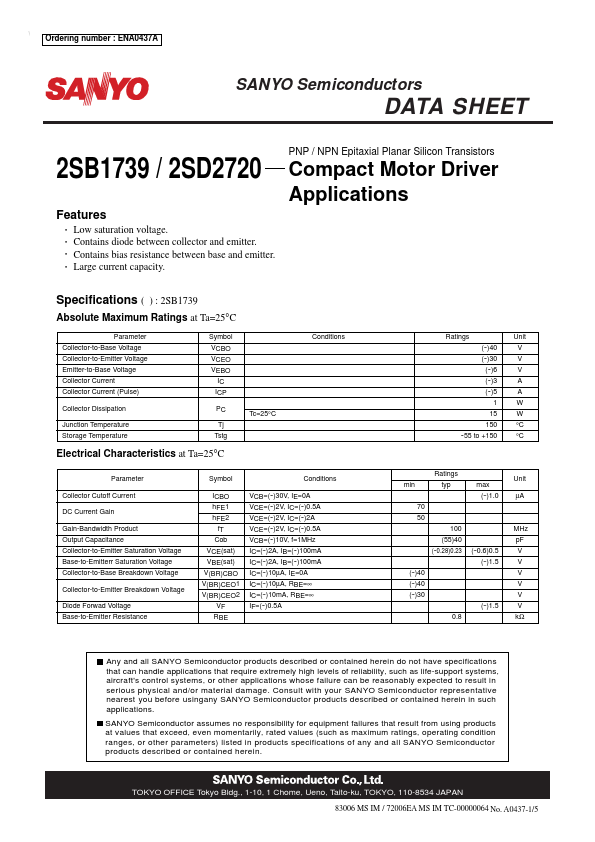 2SB1739 Sanyo Semicon Device