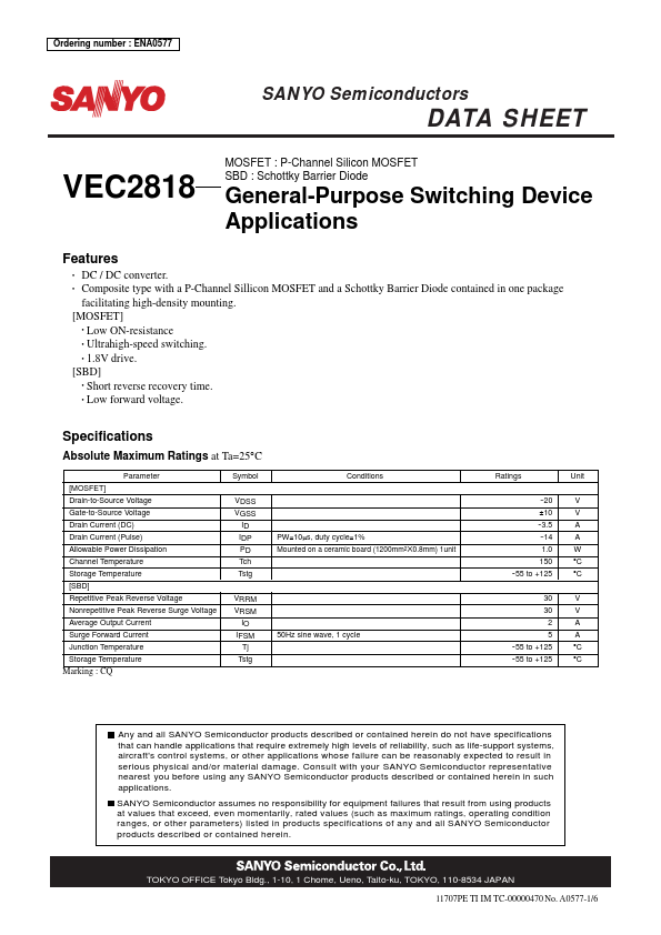 VEC2818 Sanyo Semicon Device