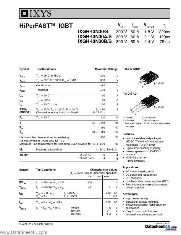 IXGH40N30A IXYS Corporation