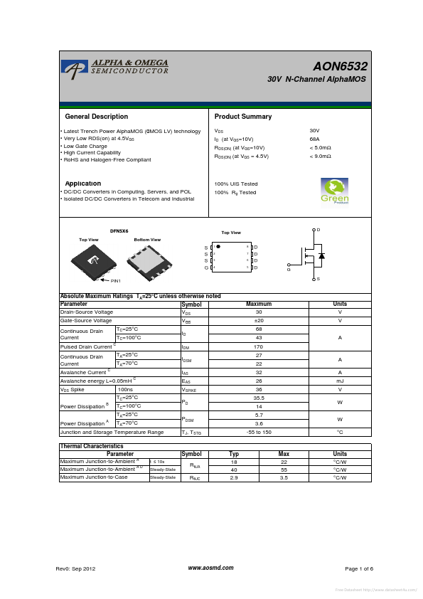 AON6532 Alpha & Omega Semiconductors