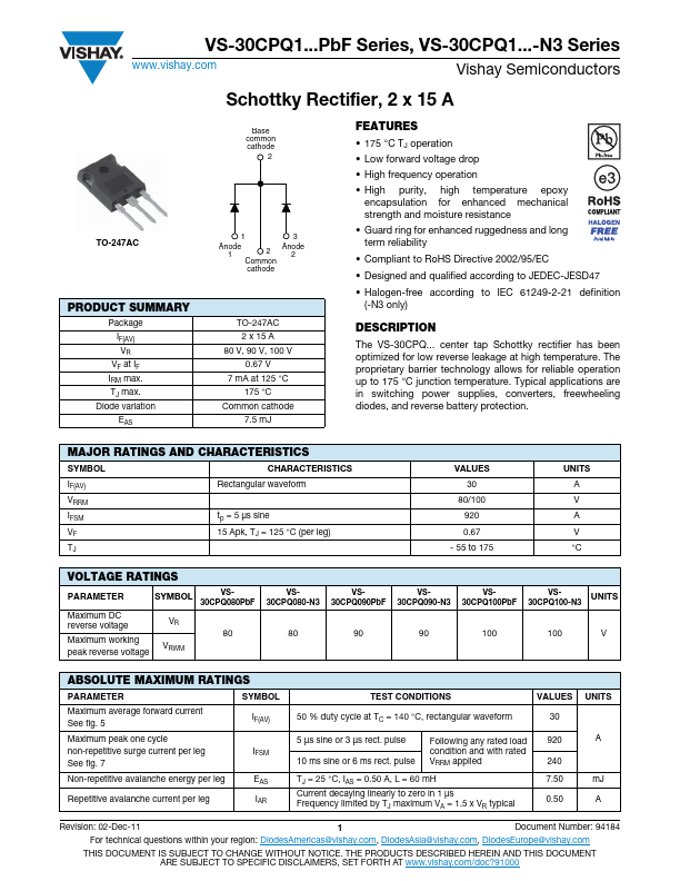 <?=VS-30CPQ100PbF?> डेटा पत्रक पीडीएफ