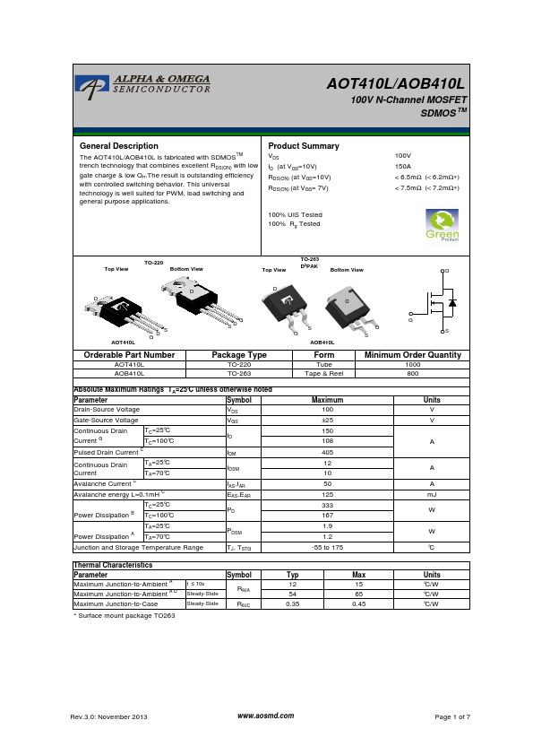 AOT410L Alpha & Omega Semiconductors