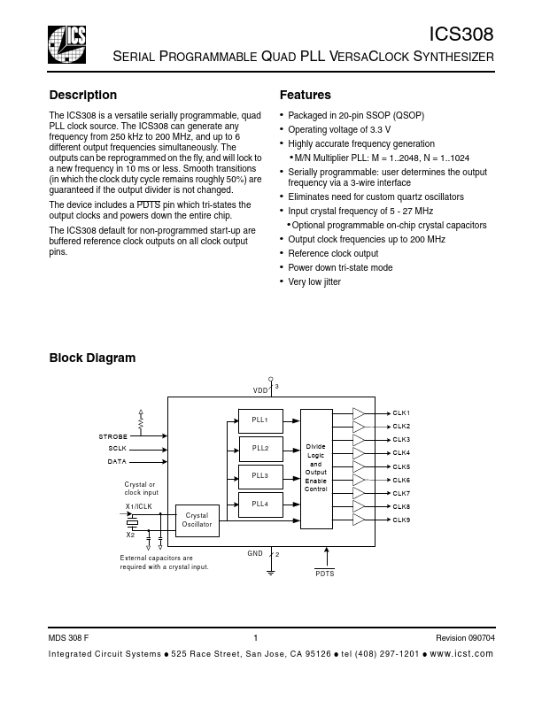 ICS308 Integrated Circuit Systems