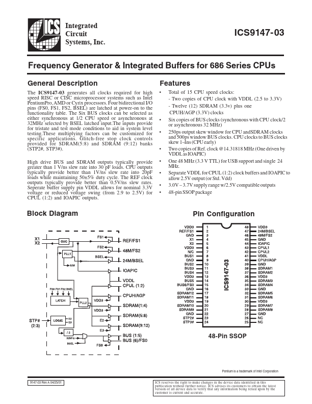ICS9147-03 Integrated Circuit Systems