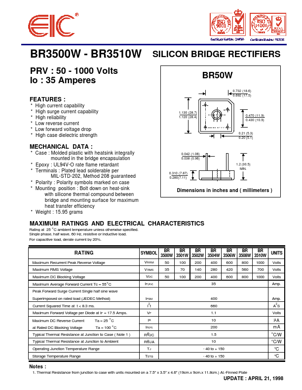 BR3508W EIC discrete Semiconductors
