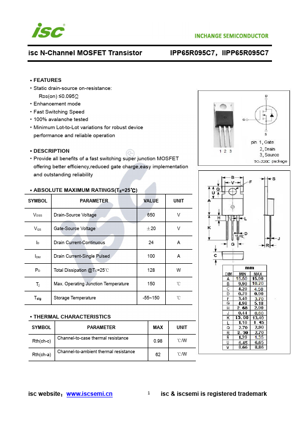 IPP65R095C7 INCHANGE